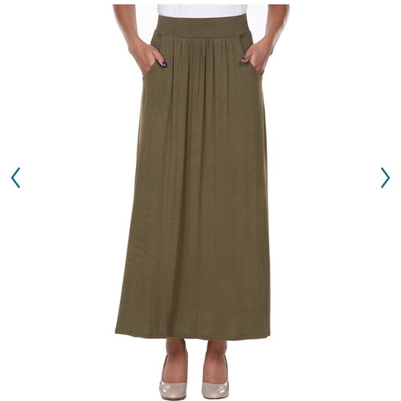 White Mark Olive Green Maxi Skirt w/ pockets NWOT - Picture 6 of 7